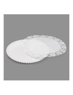 Bandeja redonda con blonda color blanco ø25 cm, 2 uds