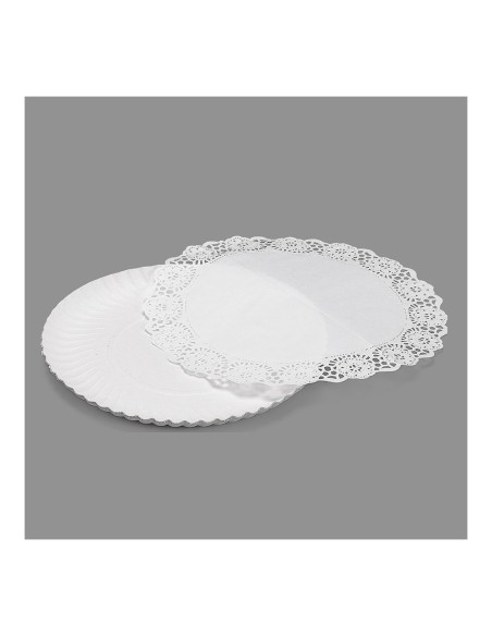 Bandeja redonda con blonda color blanco ø25 cm, 2 uds