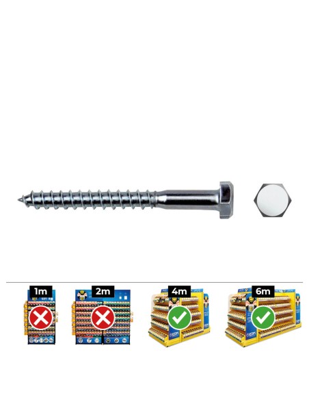 Caja 200 unid. tirafondo hexagonal din/ref 571 ø6x100mm zincado celo