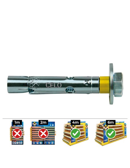 Anclaje dynabolt tornillo zincado m6 ø8 x 45 mm, caja 250 uds