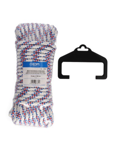 Cuerda driza poliester alta tenacidad tricolor. calibre 8 mm x 20 m