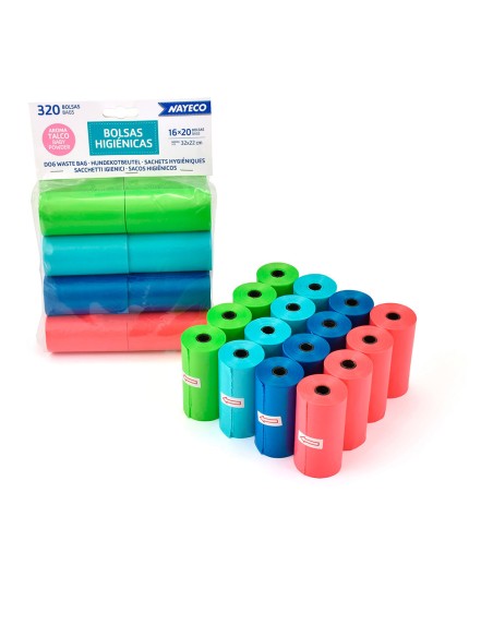 Bolsas higienicas con aroma de talco 16 rollos de 20 bolsas