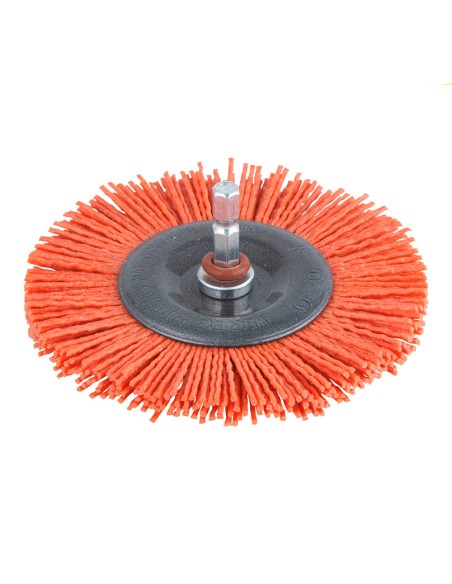 Cepillo de disco de nylon, vástago hexagonal 1/4" ø100 x 10 mm