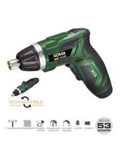 Atornillador a bateria reversible, 3,6v litio-ion 1300 mah, con 53 accesorios, 175 x 148 mm