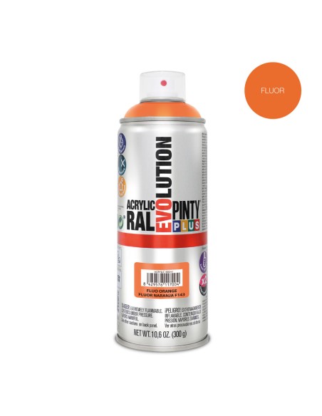 Pintura acrílica spray evolution 520 cc f143 fluor naranja 300 g