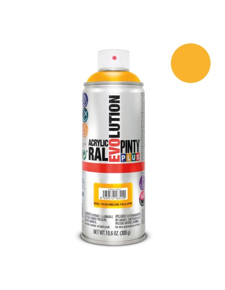 Pintura acrílica spray evolution 520 cc ral 1028 melon yellow 300 g