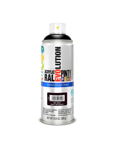 Pintura acrílica spray evolution water-based 520 cc ral 9005 negro intenso mate