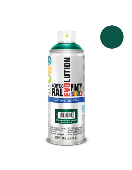 Pintura acrílica spray evolution water-based 520 cc ral 6005 verde musgo