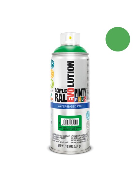 Pintura acrílica spray evolution water-based 520 cc ral 6018 verde amarillento
