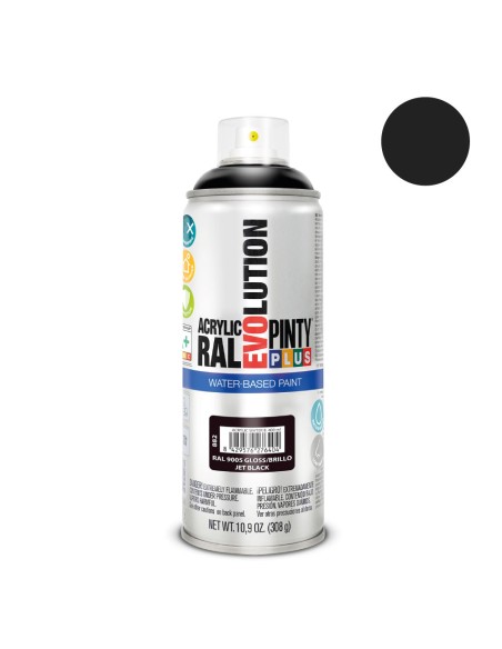 Pintura acrílica spray evolution water-based 520 cc ral 9005 negro intenso