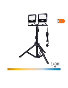 Foco proyector led con trípode, 2 x 30 w, 2 x 2370 lm, 6400 k, luz fría, black series