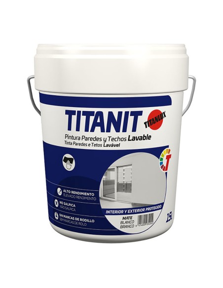 Pintura plástica acrílica estirenada interior/exterior lavable titanit blanco mate 15 l