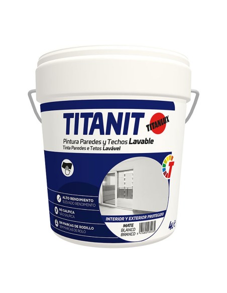 Pintura plástica acrílica estirenada interior/exterior lavable titanit blanco mate 4 l