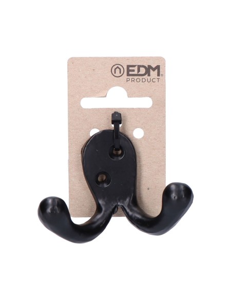 Colgador doble de forja negro 7,5 x 5 cm
