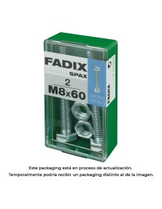 Caja s 2 unid. tornillo metrica cab hex+tuerca cinc m 8x60mm fadix