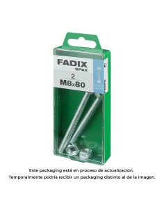 Caja m 2 unid. tornillo metrica cab hex+tuerca cinc m 8x80mm fadix