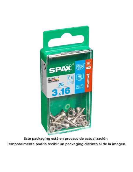 Caja 25 unid. tornillo madera spax cabeza plana inox a2 3,0x16mm spax
