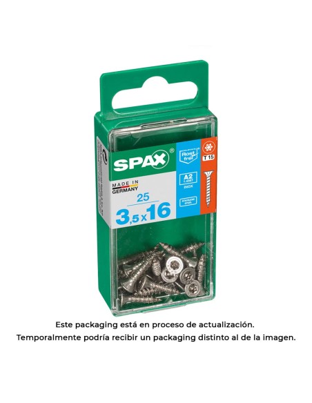 Caja 25 unid. tornillo madera spax cabeza plana inox a2 3,5x16mm spax