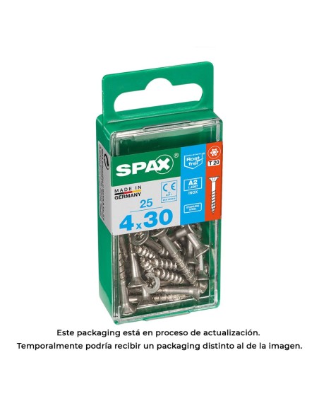 Caja 25 unid. tornillo madera spax cabeza plana inox a2 4,0x30mm spax