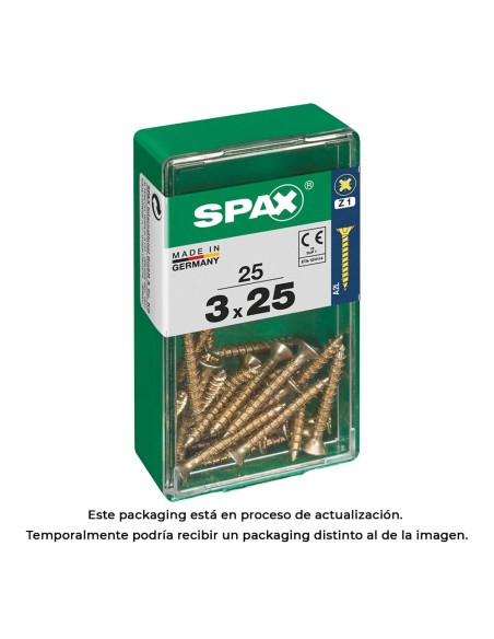 Caja 25 unid. tornillo madera spax cabeza plana yellox 3,0x25mm spax