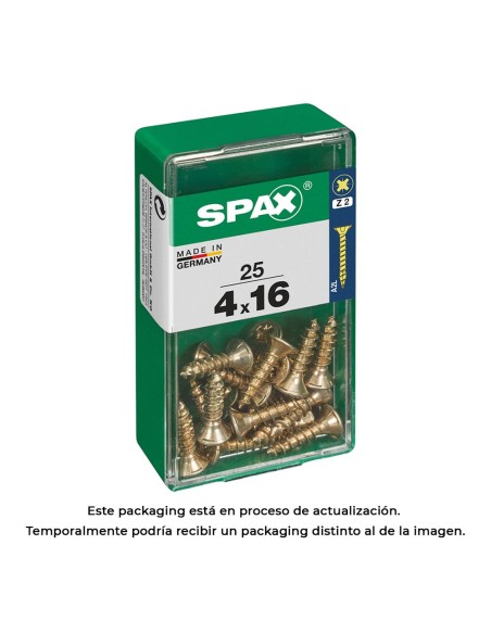 Caja 25 unid. tornillo madera cabeza plana yellox 4,0x16mm spax