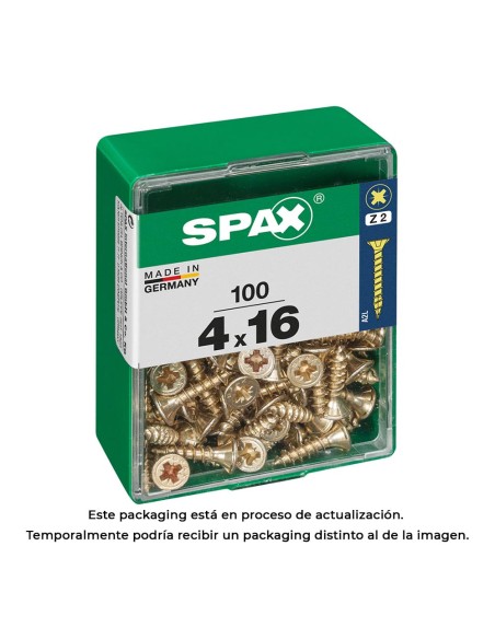 Caja 100 unid. tornillo madera cabeza plana yellox 4,0x16mm spax