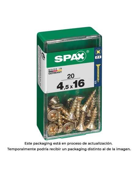 Caja 20 unid. tornillo madera cabeza plana yellox 4,5x16mm spax