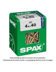 Caja 100 unid. tornillo madera cabeza plana yellox 4,5x40mm spax