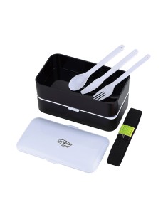 Set hermético negro expert 2 capas 1200 ml + cubiertos