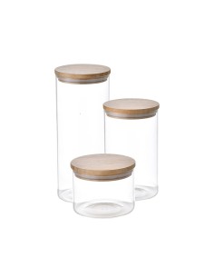 Botes boro natur de vidrio / bambú, 3 uds