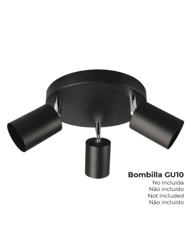 Foco 3 elementos gu10 50 w (bombilla no incluida) color negro ø 20 x 14,6 cm