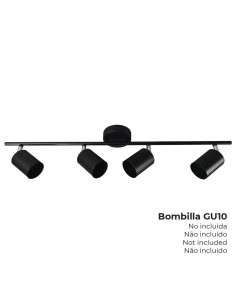 Foco 4 elementos gu10 50 w (bombilla no incluida) color negro 70 x 9 x 15,2 cm