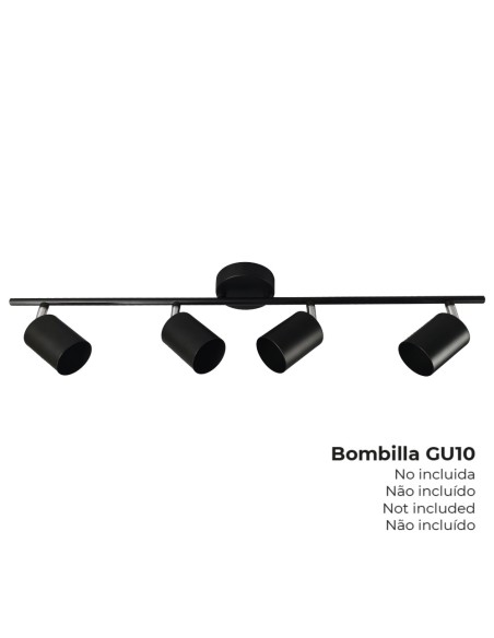 Foco 4 elementos gu10 50 w (bombilla no incluida) color negro 70 x 9 x 15,2 cm