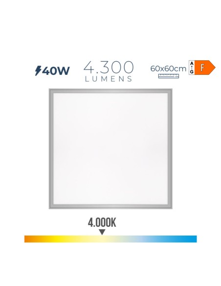 Panel led 40 w 4000 k 4300 lm luz dia 59,5 x 59,5 x 3,5 cm