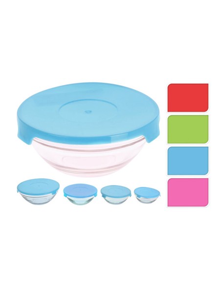 Set 5 fiambreras de vidrio tipo bol colores surtidos