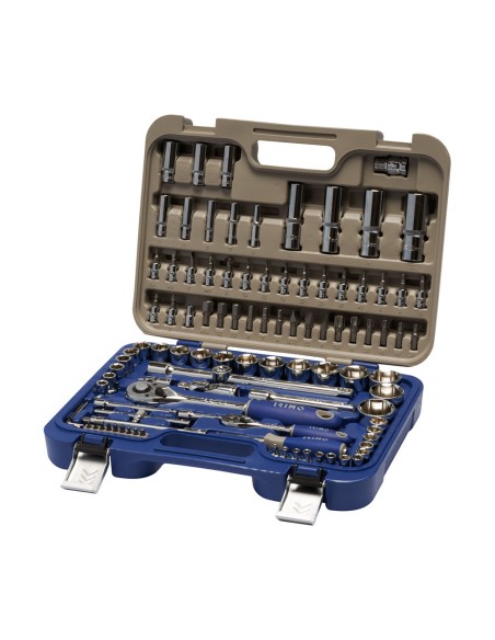 Juego carraca ½ y ¼ pulg, vasos hexagonales ½ (8-32mm) y ¼ (4-13mm), 101 piezas 129-101-4