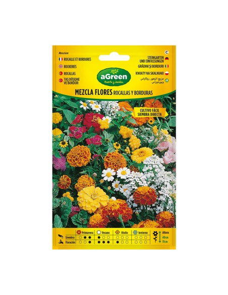 Sobre con semillas de flores mezcla rocallas y borduras