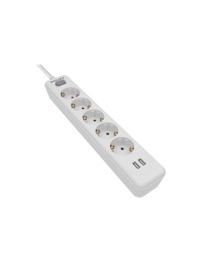 Base múltiple 5 tomas schuko, con interruptor + 2 usb a, 2 m cable, 16a 230v~, blanca