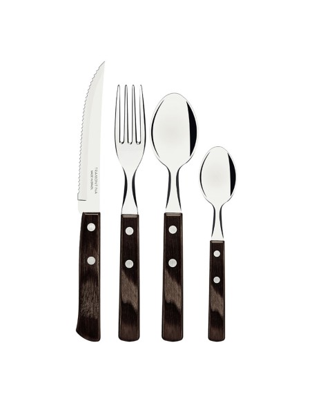 Cubertería 24 piezas polywood castaño