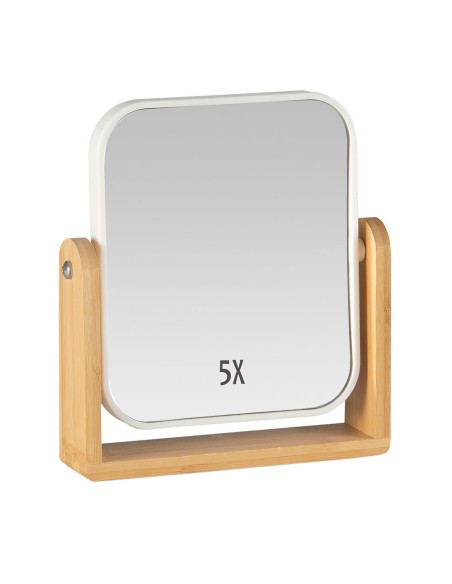 Espejo pie cuadrado bambú blanco