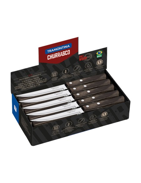 Cuchillos de asado polywood castaño 12,7 cm expositor 60 uds