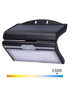 Aplique solar 6w 430lm 6.500k con sensor, color negro