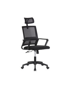 Silla de oficina ergonómica negra con respaldo en malla de nylon