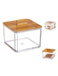 Organizador para cosmeticos cuadrado con tapa de bambu 8 cm