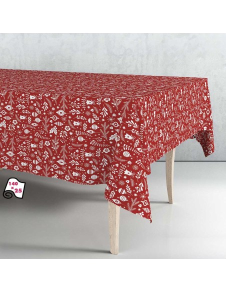 Rollo de hule mantel navidad rojo nordic 140 cm x 25 m