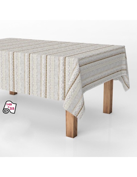 Rollo de hule antimanchas rayas beige 1,40 x 25 m