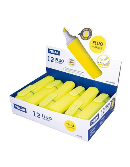 Marcadores fluorescentes color amarillo, caja de 12 uds