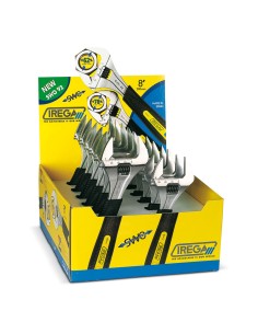 Llave ajustable de gran apertura de 6" y 8" irega. expositor de 12 unidades