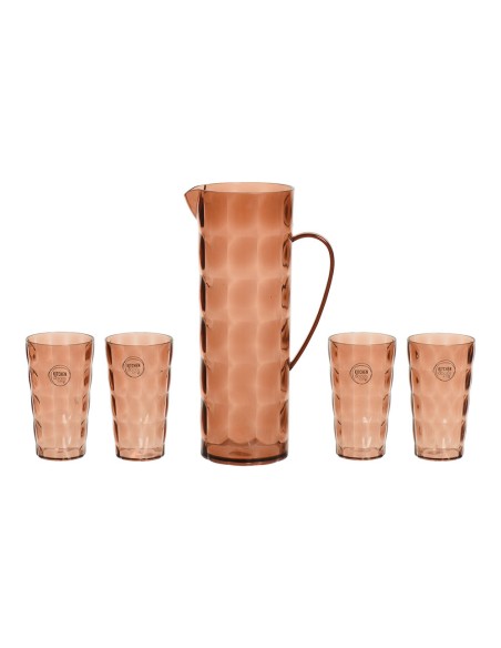 Jarra 1,7 l y 4 vasos 370 ml de plástico reciclado marrón tierra