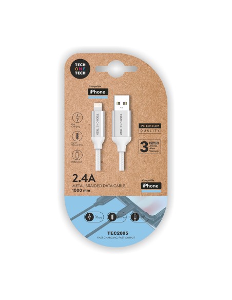 Cable nylon usb-a a lightning 1m blanco